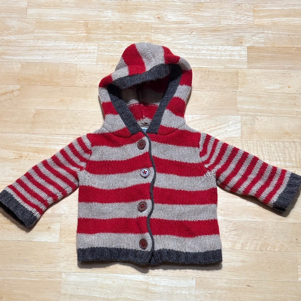 Baby Boden Red and Gray Striped Hoodie
